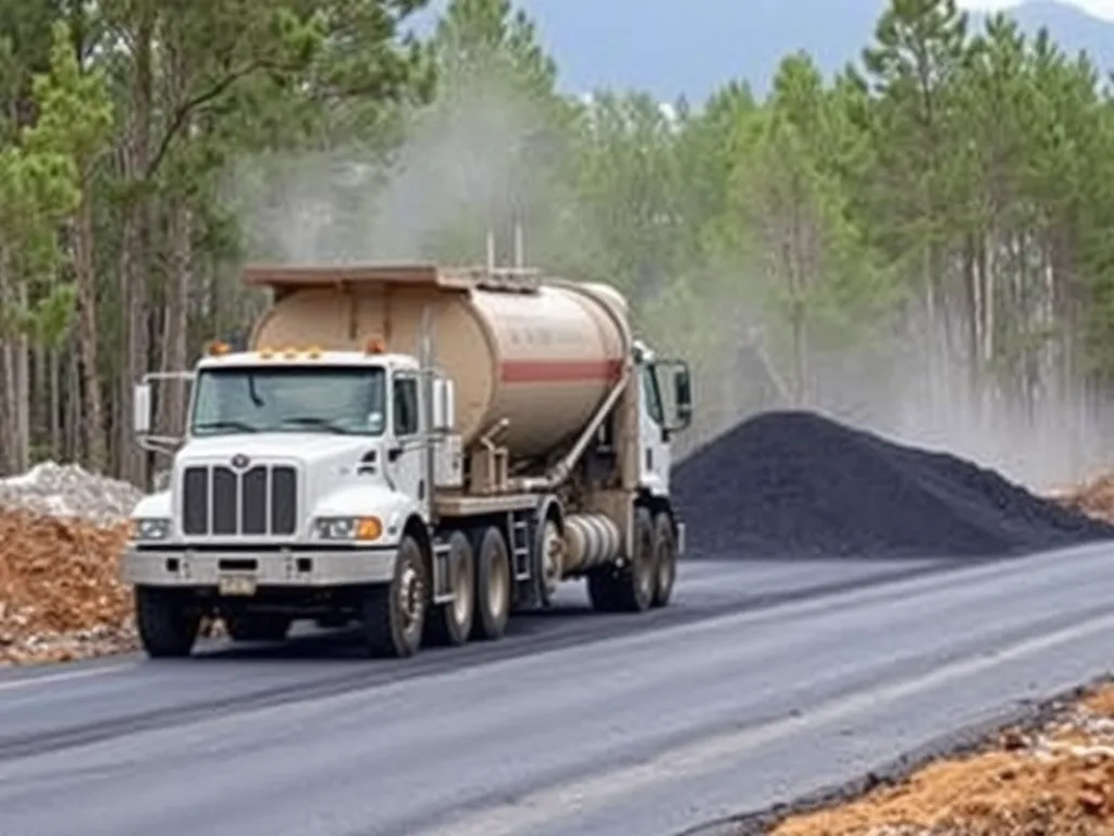 A truck transporting asphalt on a road construction site, symbolizing collaboration between municipalities and asphalt manufacturers.