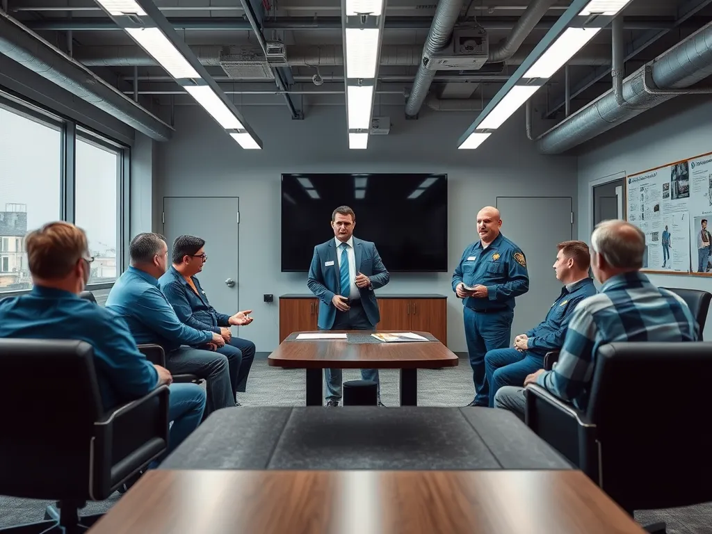 Meeting between municipalities and asphalt manufacturers discussing collaboration on road projects.