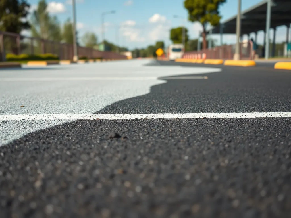 Freshly painted asphalt surface showing a smooth transition and bright white lines for better visibility.