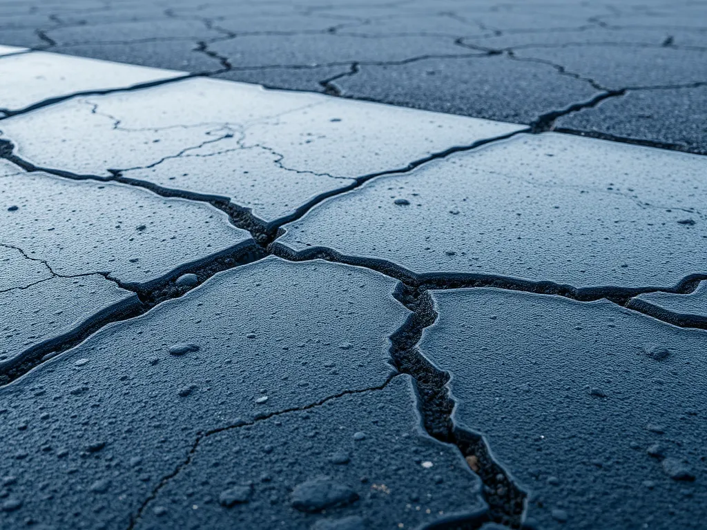 Cracked asphalt surface ready for sealcoating preparation