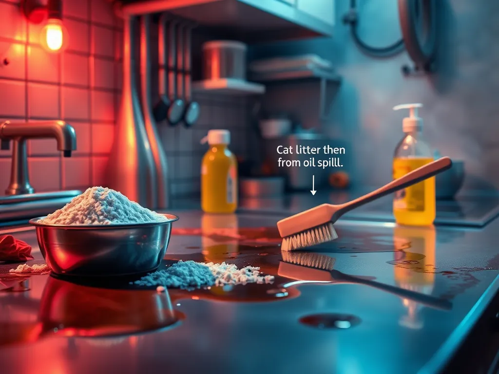 An image showing cat litter as a method for cleaning oil stains from asphalt.