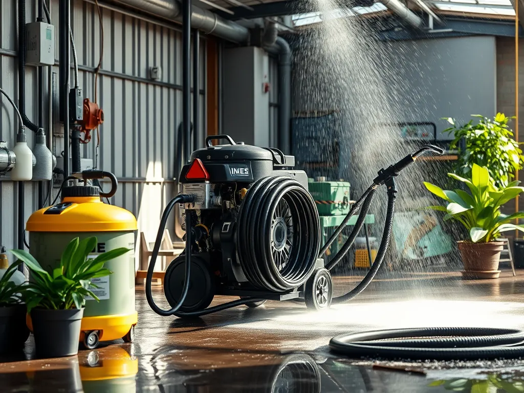 Pressure washer equipment used for removing oil stains from asphalt surfaces