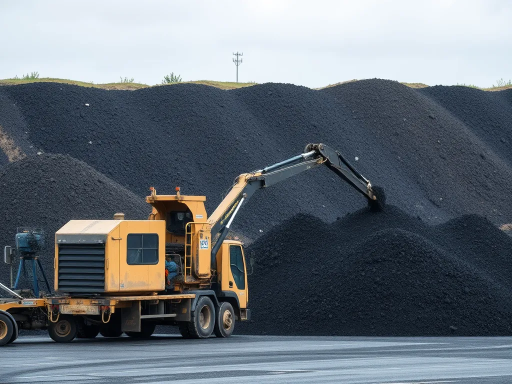 Heavy machinery collecting recycled asphalt for reuse in paving projects