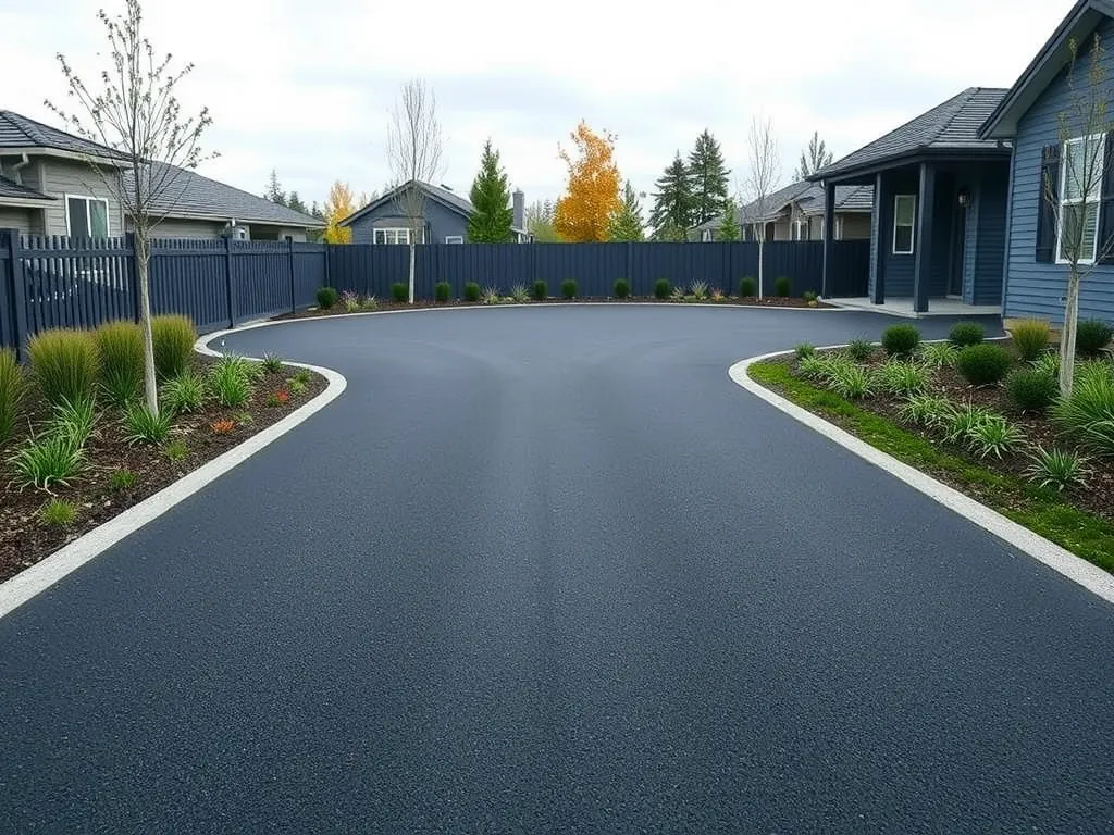 A well-maintained residential asphalt driveway showcasing common uses for asphalt in residential and commercial settings.