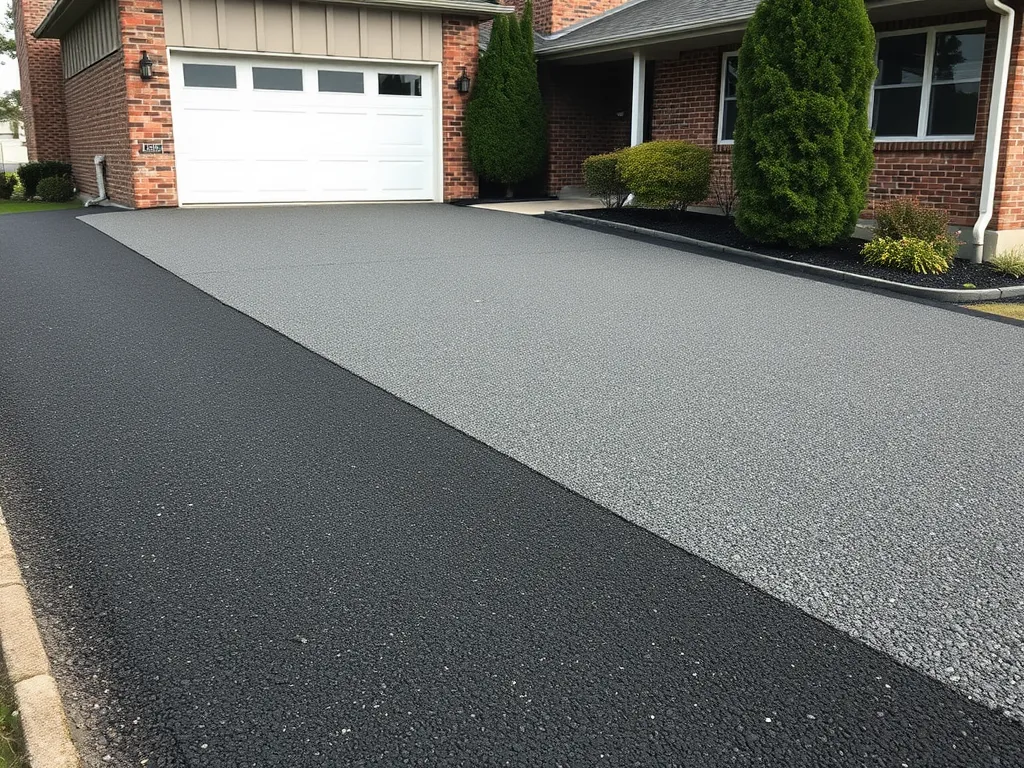 Driveway with reused asphalt showcasing different textures