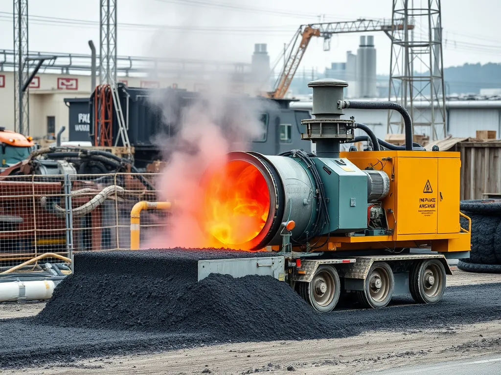 Asphalt recycling machine heating asphalt for reuse in construction projects