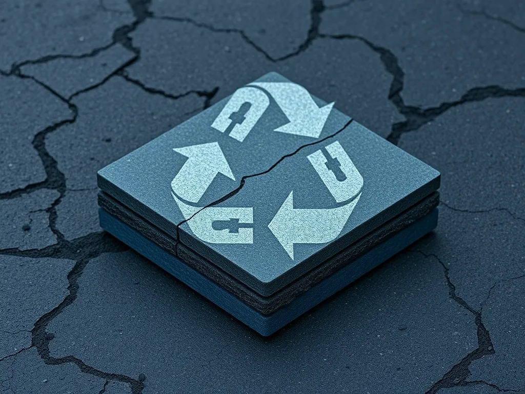 Recycling asphalt with arrows on cracked pavement