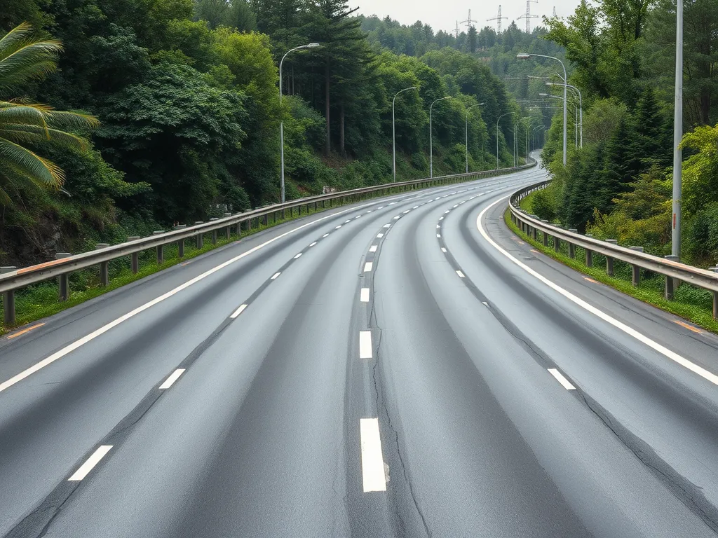 A winding road showcasing sustainable asphalt practices that enhance economic impact.